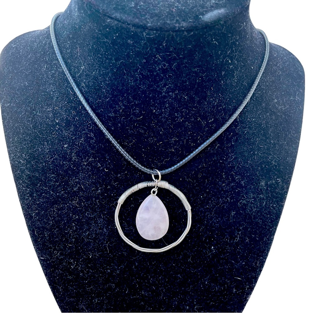 Guitar String Necklace with Rose Quartz Gemstone